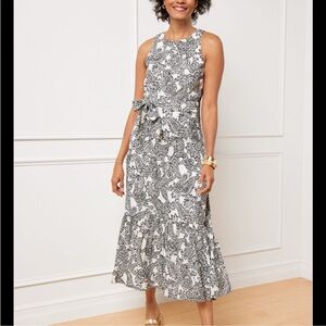 Talbots Cotton Maxi Dress flowy boho black white floral paisley wedding guest